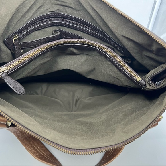 COLE HAAN Copper Brown Pebbled Leather Colorblock Turnlock Satchel Shoulder Bag - Picture 8 of 9